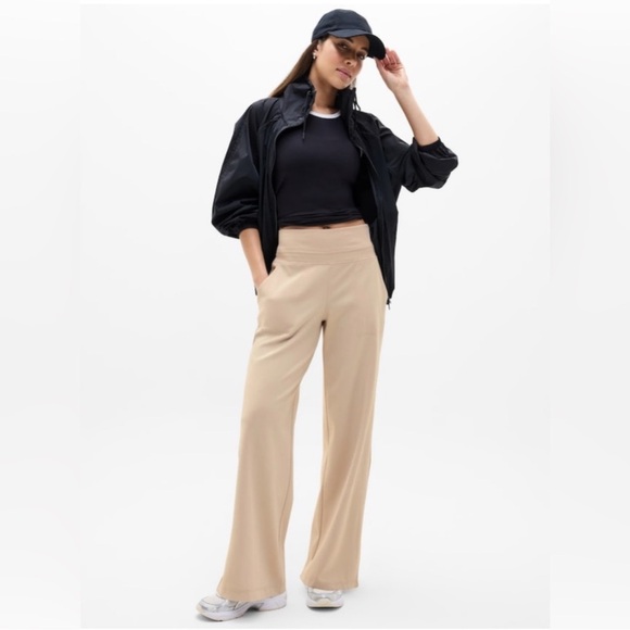 Athleta Venice Wide Leg Lounge Pants Small Petite Taupe Neutral Flare Abalone - Picture 10 of 10